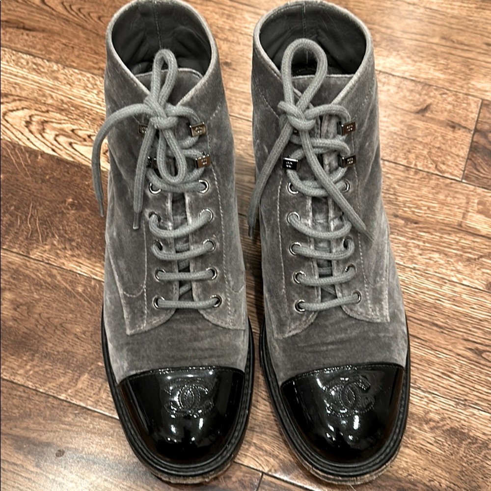 Chanel Velvet Ankle Combat Boots